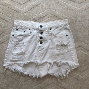 LF -  White Denim Distressed Mini Skirt